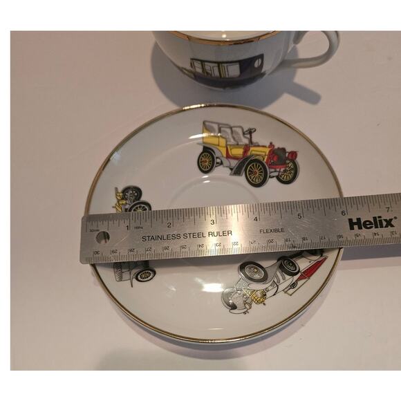 Princess House Porcelain Teacup & Saucer Vintage Car Design Inscribed Gold Trim - Picture 9 of 10